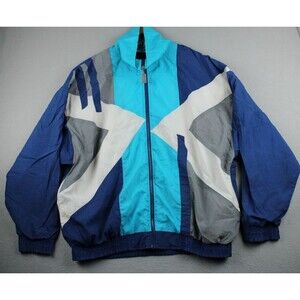 Vintage Vizor Windbreaker 90s Jacket Size Large Purple Teal Chevron Zip Retro